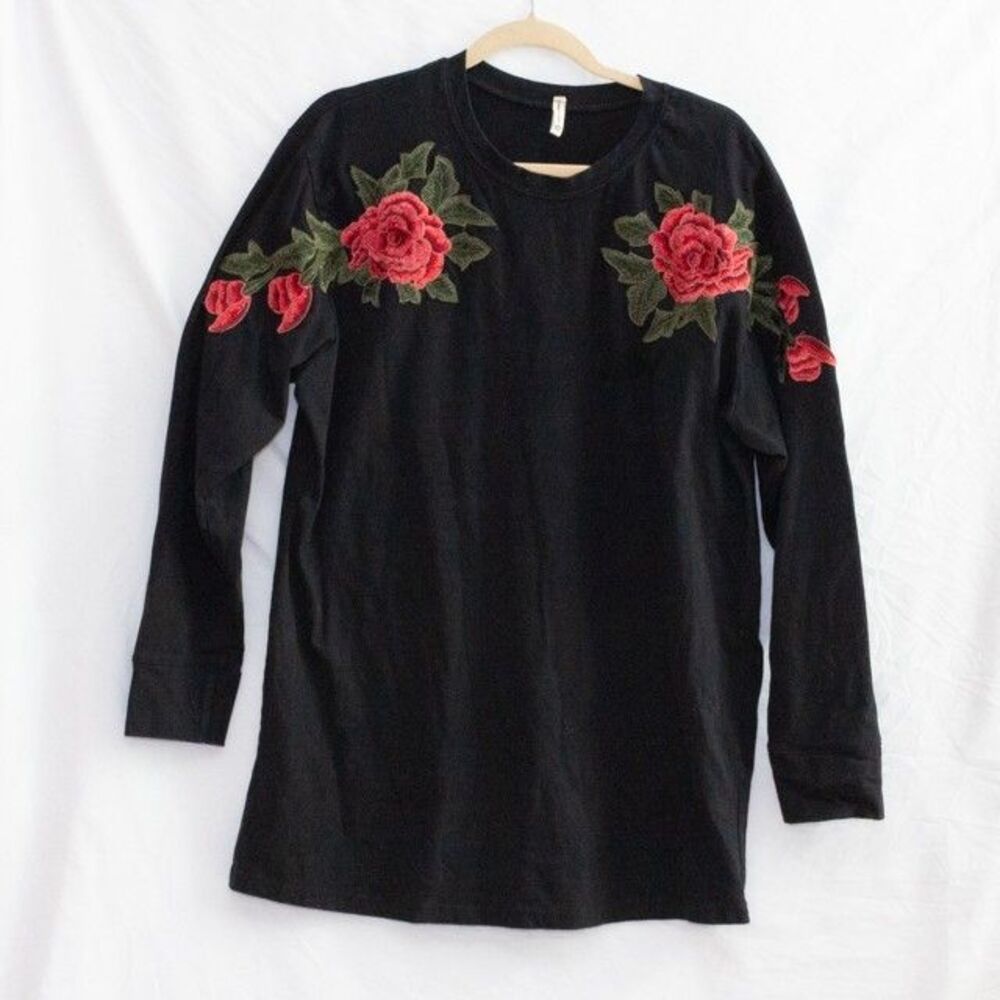 Emma & Sam 3D Rose Embroidered Long Sleeve Sweatshirt / Tunic Mini Dress Size M